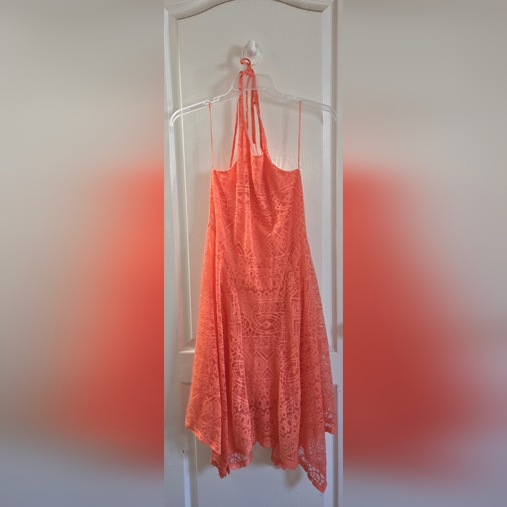 Metaphor Coral Lace Midi Dress